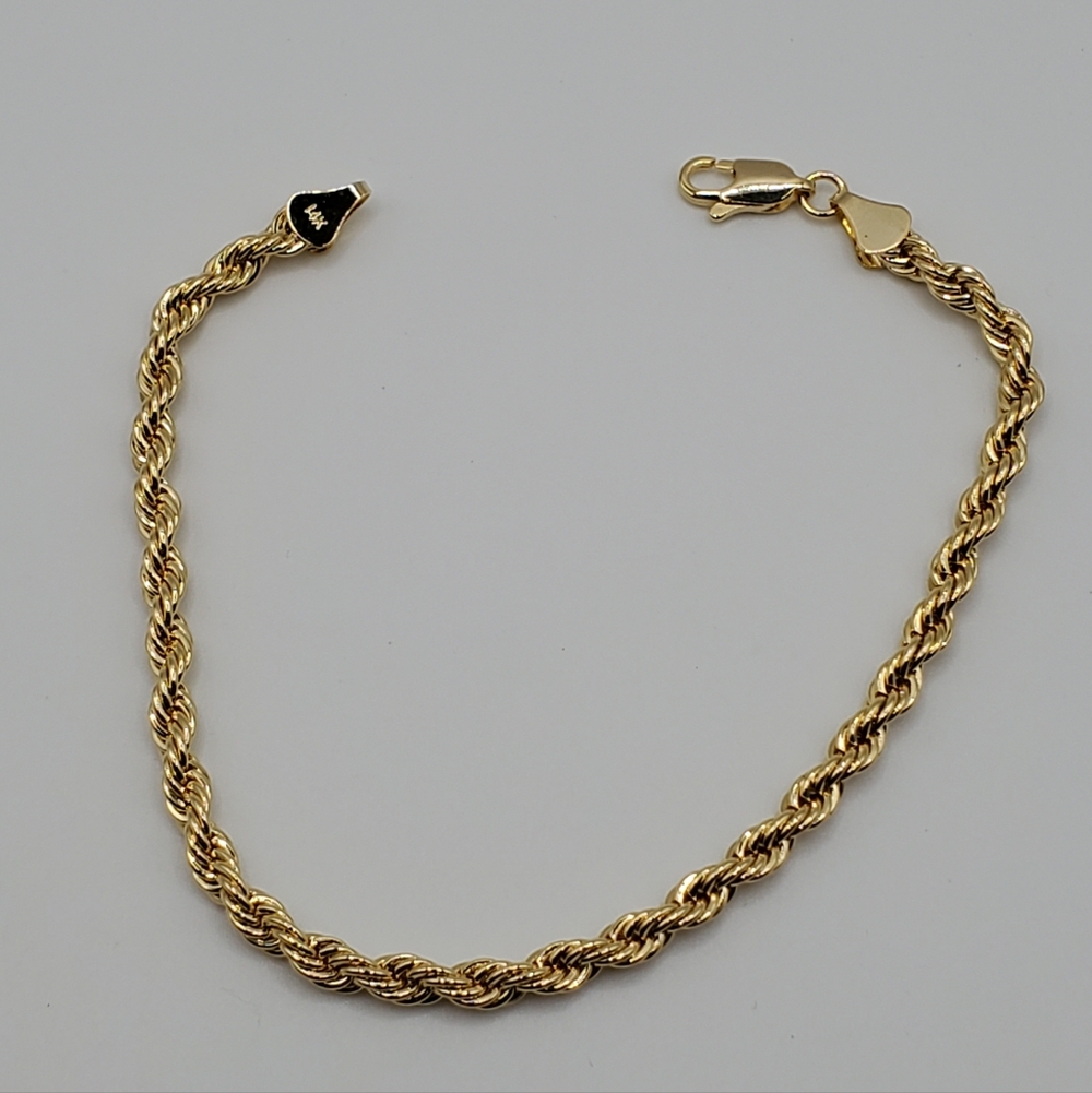 Gold Plated Rope Bracelet 4mm 8" Men Women, NEW